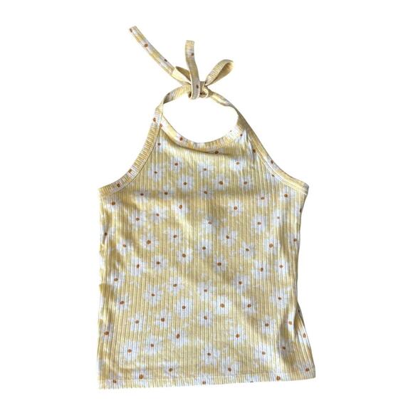 Y2K-inspired yellow and white daisy halter top women's size medium - Picture 1 of 4